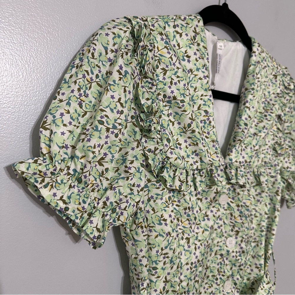 Avantlook Short Puff Sleeve Floral Mini Dress Statement Collar‎ Size Medium - Picture 5 of 12